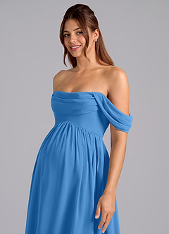 Azazie Saige vestidos de dama de honor de maternidad Vestido de Corte en A Plisado Hasta el suelo Gasa image6