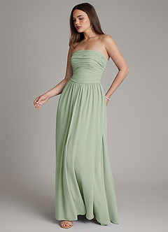 Azazie Andreina Robes de demoiselle d'honneur Robe Trapèze en Mousseline de soie Plissée Vert Sauge image5