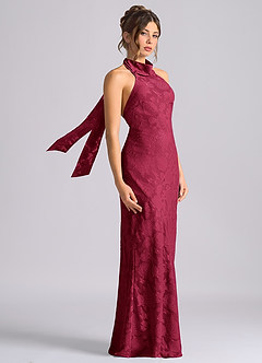 Azazie Velli Bridesmaid Dresses Burgundy Mermaid High Neck Floral Burnout Dress image4