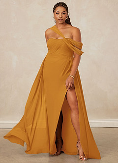 Christian Siriano Bridal for Azazie 1014 Brautjungfernkleider A-Linie Schulterfrei Chiffon Kleid Butterscotch image9