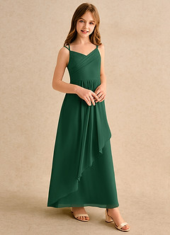 Azazie Zaida Girls Formal Flower Girl Dresses Dark Green A-Line Pleated Chiffon Dress image5