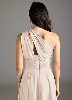 Azazie Charlize Bridesmaid Dresses White Alabaster A-Line One Shoulder Stretch Satin Dress image16