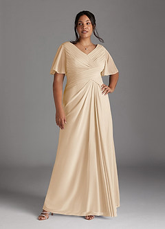 Azazie Emmeline Mère de la mariée Robes Robe Trapèze en Maille Col V plissé Champagne image9