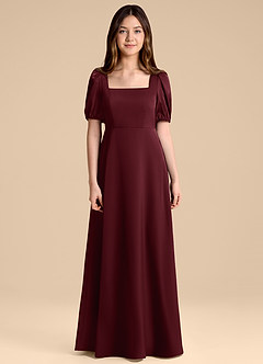 Azazie Briar Junior Vestido de Cabernet de Satén Elástico de Corte en A con Lazo image7