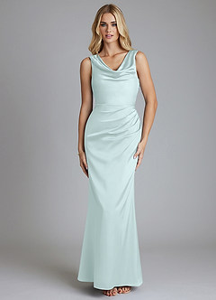 Azazie Tallie Bridesmaid Dresses Sea Glass Mermaid Pleated Stretch Satin Dress image9