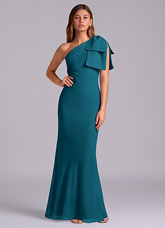 Azazie Yuanna Bridesmaid Dresses Ink Blue Mermaid One Shoulder Chiffon Dress image1