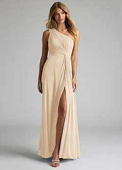 Azazie Brooke Abiti da Damigella Abito A-Line in Maglia Monospalla Champagne image4