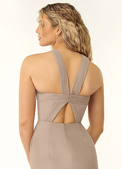 Azazie Rue Bridesmaid Dresses Taupe A-Line Halter Chiffon Dress image3