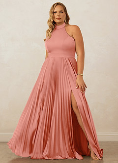 Christian Siriano Bridal for Azazie 1007 Bridesmaid Dresses Coral A-Line Pleated Stretch Satin Dress image8