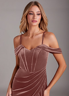 Azazie Jas Bridesmaid Dresses Rustic Rose Sheath Off-The-Shoulder Corset Velvet Convertible Dress image6