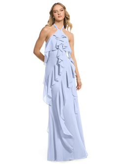 Azazie Velma Bridesmaid Dresses Ice A-Line Side Slit Chiffon Dress image3