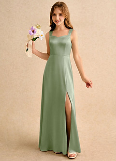 Azazie Makani Girls Formal Sukienki dla dziewczynek sypiących kwiaty Linia A Dekolt w kształcie serca Satyna elastyczna Długość podłogi Sukienka image1