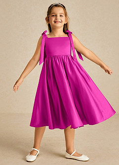 Azazie Chelsie Flower Girl Dresses Fuchsia A-Line Bow Matte Satin Dress image1