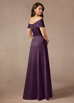 Azazie Amelia Mother of the Bride Dresses Plum A-Line Off the Shoulder Stretch Satin Dress image2