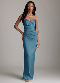 Azazie Sonora Suknie dla druhen Osłona Bez ramiączek Satyna elastyczna Do ziemi Sukienka image6