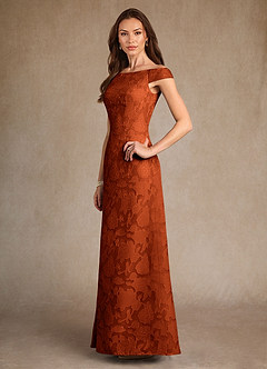 Azazie Moore Final Sale Paprika A-Line Boatneck Floral Burnout Dress image4