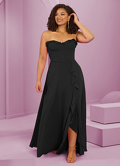 Barbie ♥ Azazie Brautjungfernkleider A-Linie Herzausschnitt Chiffon Kleid Schwarz image8