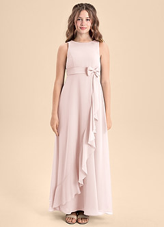 Azazie Lilenne Junior Blushing Pink A-Line Bow Chiffon Dress image5