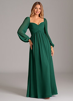 Azazie Alia Bridesmaid Dresses Emerald A-Line Long Sleeve Chiffon Dress image5