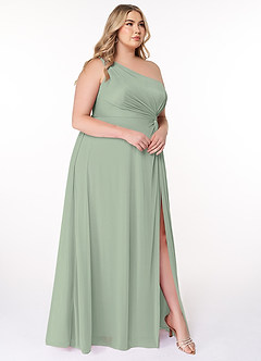 Azazie Brooke Bridesmaid Dresses Dusty Sage A-Line One Shoulder Mesh Dress image9