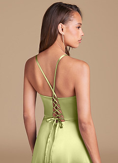 Azazie Maksim Final Sale Pistachio A-Line Metallic Satin Dress image2