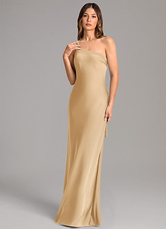 Azazie Monroe Brautjungfernkleider Meerjungfrau-Linie One-Shoulder Stretch-Satin Kleid Gold image1