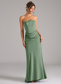 Azazie Debby Vestidos de damas de honor Vestido de Matcha de Satén Elástico de Corte Sirena Convertible con Sin tirantes image3