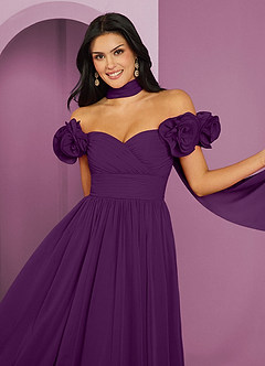 Barbie ♥ Azazie Jurken voor bruidsmeisjes Converteerbaar Jurk van Chiffon met A-Lijn Off the Shoulder Druif image4