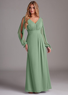 Azazie Matilda Bridesmaid Dresses Matcha A-Line Long Sleeve Chiffon Dress image4