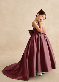 Azazie Mimia Flower Girl Dresses Desert Rose A-Line Bow Matte Satin Dress image4
