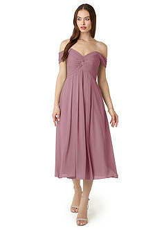 Azazie Vicenta Bridesmaid Dresses Vintage Mauve A-Line Off the Shoulder Chiffon Convertible Dress image1