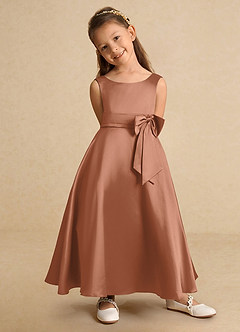 Azazie Lindy Flower Girl Dresses Bronzer A-Line Pleated Matte Satin Dress image8