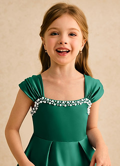Azazie Yosemite Flower Girl Dresses Emerald Ball-Gown Sweetheart Neckline Matte Satin Dress image7
