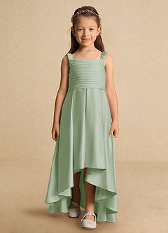 Azazie Kat Flower Girl Dresses Dusty Sage A-Line Pleated Matte Satin Dress image5