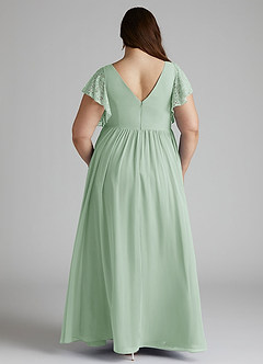 Azazie Zella Bridesmaid Dresses Agave A-Line Lace Chiffon Dress image10