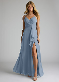 Azazie Akita Robes de demoiselle d'honneur Robe Trapèze en Mousseline de soie Bleu Poussiéreux image3