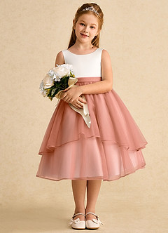 Azazie Rene Flower Girl Dresses Ivory Mai Tai A-Line Bow Tulle Dress image3