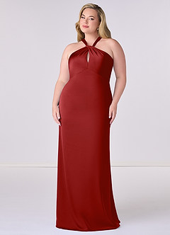 Barbie ♥ Azazie Bridesmaid Dresses Pomegranate Sheath Stretch Satin Dress image7