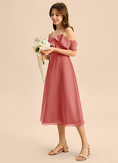 Azazie Kamilla Junior Abito A-Line in Chiffon a Spalla Scoperta Rosa Antica image3