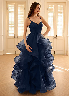 Carmencita Navy A-line Ruffles Prom Dress image7