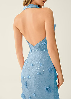 Blairsofire Blue 3D Flower Beading Sequin Embroidery Mesh Prom Dress image7