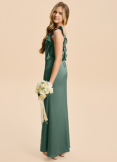 Azazie Jessamine Junior Eucalyptus A-Line Ruched Stretch Satin Dress image3