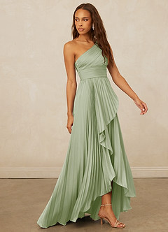 Christian Siriano Bridal for Azazie 1008 Bridesmaid Dresses Dusty Sage A-Line One Shoulder Stretch Satin Dress image4