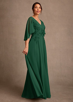 Azazie Tilda Abiti per la Madre della Sposa Abito A-Line in Chiffon Pizzo Verde Scuro image3