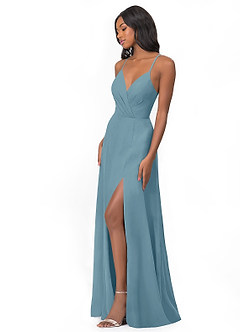 Azazie Everleigh Vestidos de damas de honor Vestido de Azul Malhumorado de Gasa de Corte en A con Corazón plisado image5