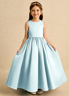 Azazie Daisies Flower Girl Dresses Sea Glass Ball-Gown Bow Matte Satin Dress image5