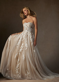 Azazie Keri Wedding Dresses Diamond White Sand Ball-Gown Strapless Lace Dress image6