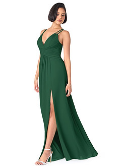 Azazie Farren Vestidos de damas de honor Vestido de Verde Oscuro de Gasa de Corte en A Convertible con Plisado image3