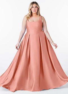 Azazie Neve Vestidos de damas de honor Vestido de Coral de Satén Elástico de Corte Princesa con Con bolsillos image10