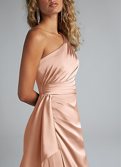 Azazie Maive Bridesmaid Dresses Rose Gold Sheath Ruched Stretch Satin Dress image5